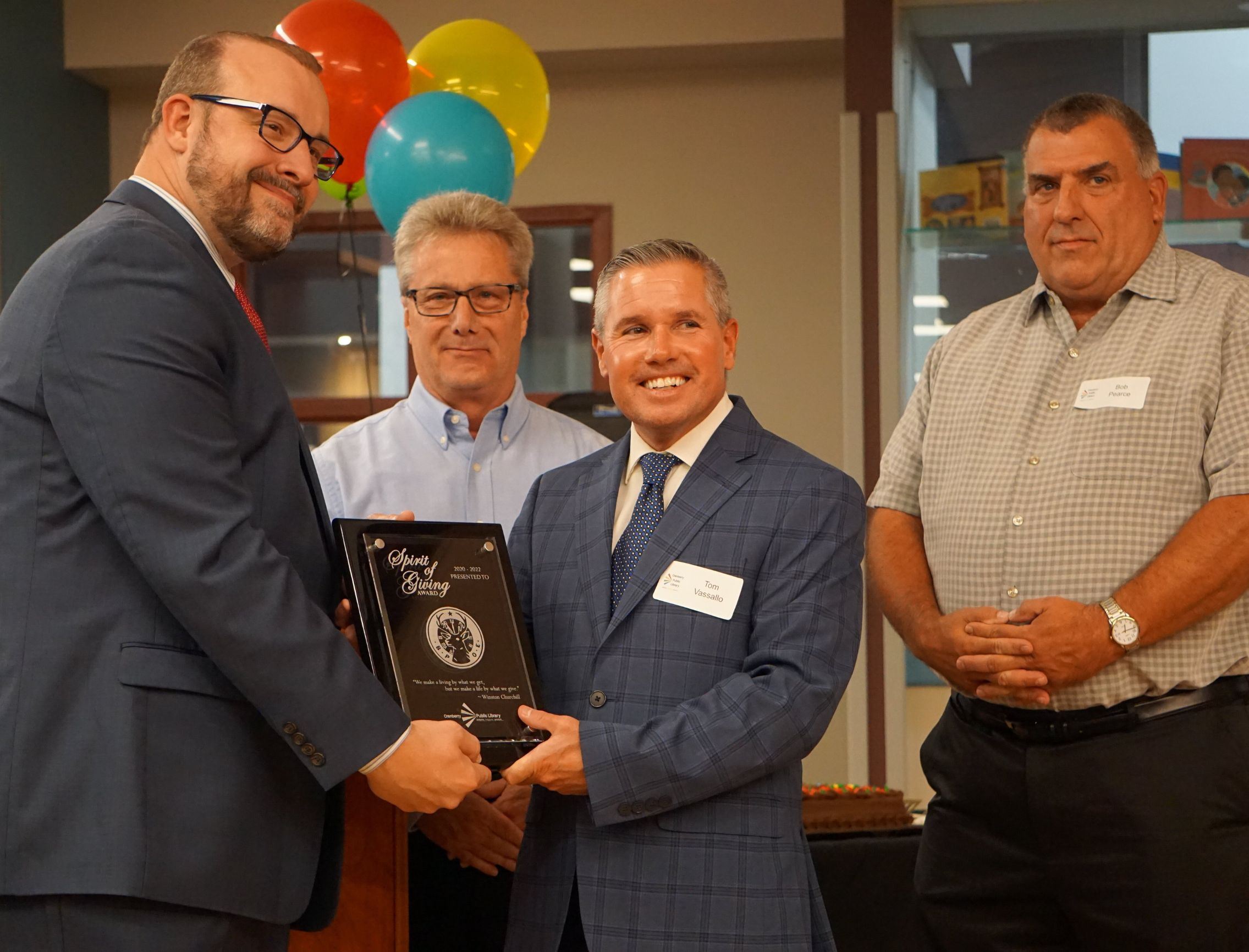 Image of the members of the Cranberry Elks accepting the Mazzoni Spirit of Giving Award